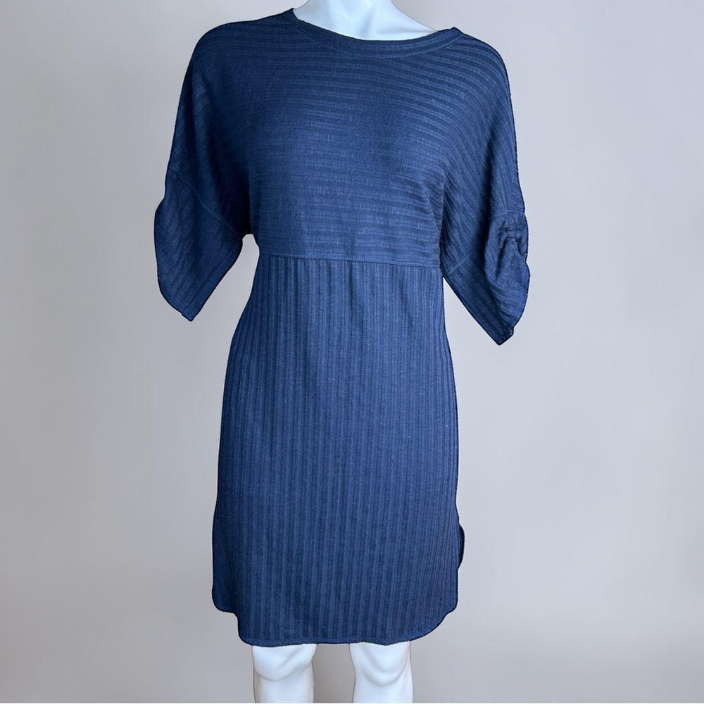 Max Studio Navy Textured Knit Dress Medium Boho Casual Ribbed Tunic NWT MSRP $98 - Picture 2 of 11